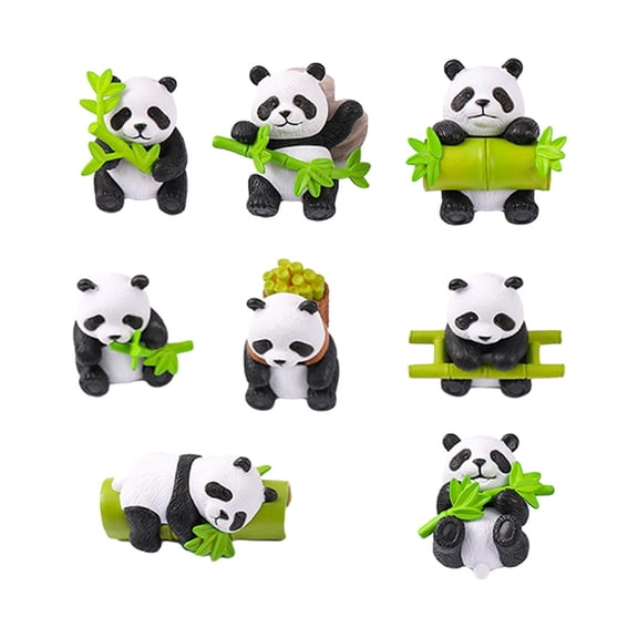 deevoka 8 Pieces Resin Panda Figurines Craft Table Sculpture Hand Painted Decorative DIY
