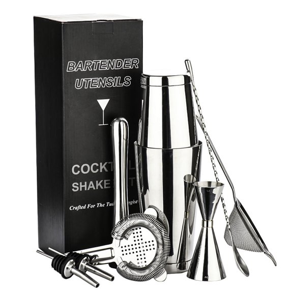 deevoka 8pcs Cocktail Shaker Bar Set Stainless Steel Bartender Tools Kit 18/25 oz Silver
