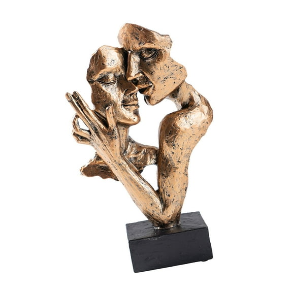 deevoka Abstract Face Sculpture Kissing Statue Kissing Lover Statue Crafts Love Figurine Brass Colored