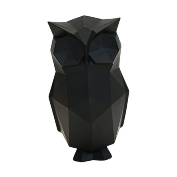 deevoka Abstract Geometric Sculptures Display Owl Figurine for Office Yard Bookshelf Black