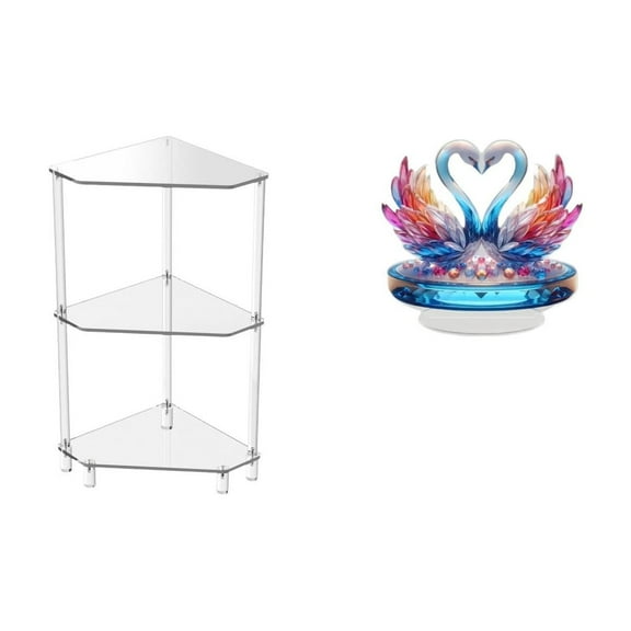 deevoka Acrylic Corner Side Table with Swan Sculpture Statue Three Tier End Table for Bedroom Living Room Acrylic Craft Suitable for Home Decoration Gift Givi