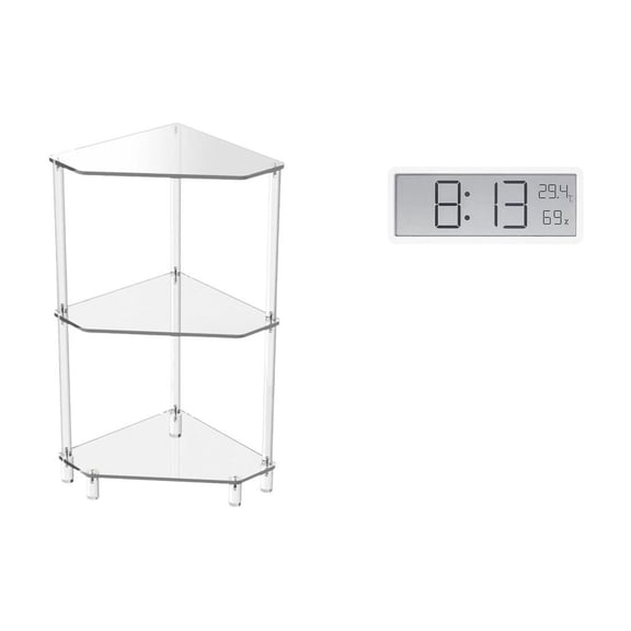 deevoka Acrylic Corner Side Table with Three Tier Storage Wall Clock Multifunction Display Made with Pp Suitable for Living Room Bedroom H