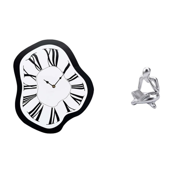 deevoka Acrylic Distorted Wall Clock And Abstract Thinker Statue Creative Unique Luxury Melting Clock Decoration for Desktop Living Room Shelf Office Bookshel