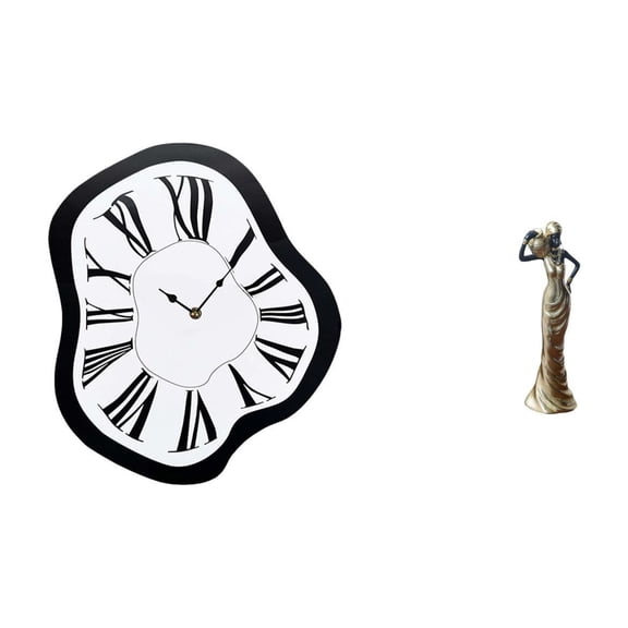 deevoka Acrylic Luxury Melting Wall Clock Sculpture Unique Creative Distorted Clocks Vintage Tribal Lady Statue Decorative Ornament for Desk Bedroom Housewarm