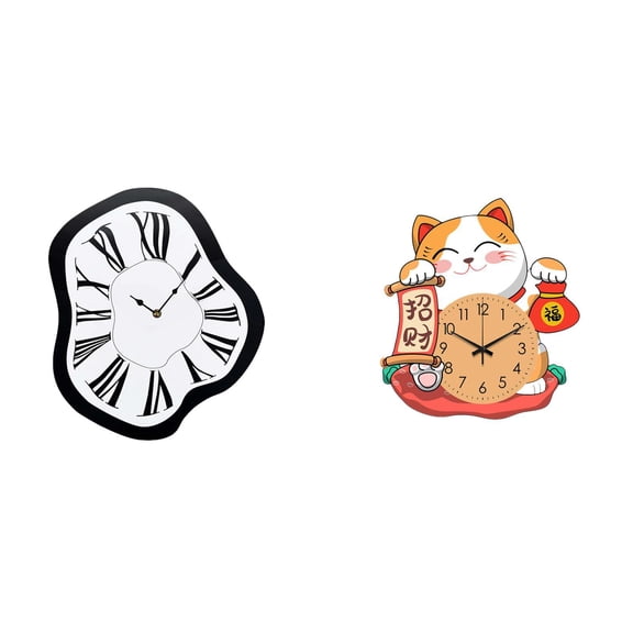 deevoka Acrylic Luxury Melting Wall Clock Unique Creative Distorted Cat Non Ticking Silent Hanging Clock for Kids Children Office Bedroom Kitchen Household De
