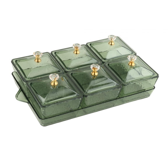 deevoka Appetizer Tray Divided Serving Container with Lid for Wedding Home Appetizer Dark Green 6 Grids