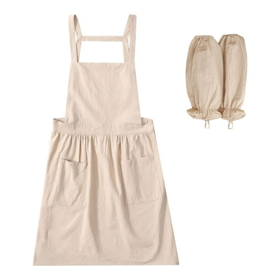 deevoka Apron for Women Gift Catering Apron for Crafting Gardening Works DIY Project Beige