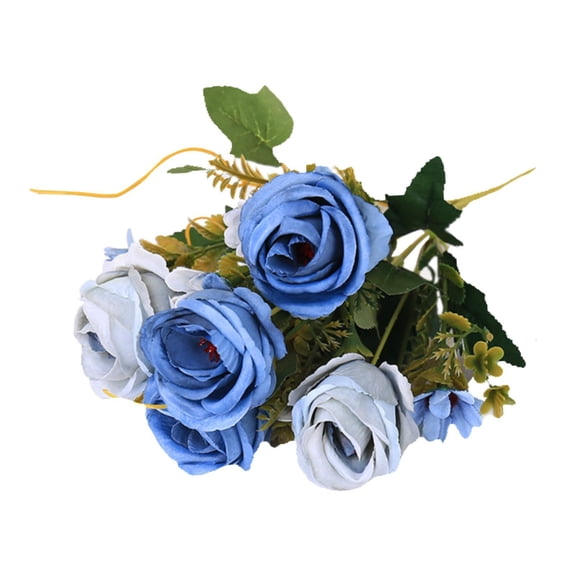 deevoka Artificial Flowers Bouquet Faux Roses for Valentine's Arrangement blue