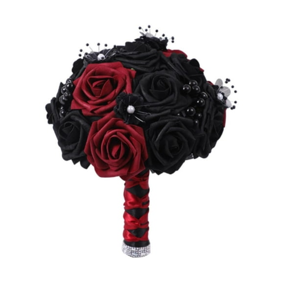 deevoka Artificial Rose Flowers Black Leaves Arrangement Dark Bridal Goth Flower Bouquet Dark red