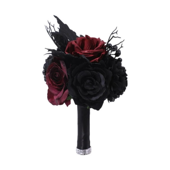 deevoka Artificial Rose Flowers Black Leaves Arrangement Dark Bridal Goth Flower Bouquet red