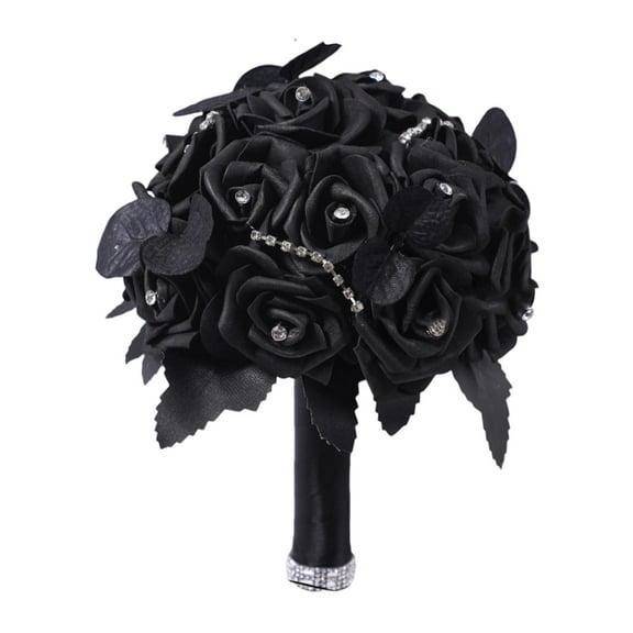 deevoka Artificial Rose Flowers Black Leaves Arrangement Dark Bridal Goth Flower Bouquet