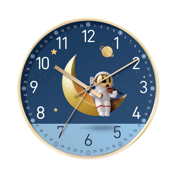 deevoka Astronaut Wall Clock Quiet Aureate Frame Analog Non Ticking Cartoon Clock 8 inch Astronaut Moon