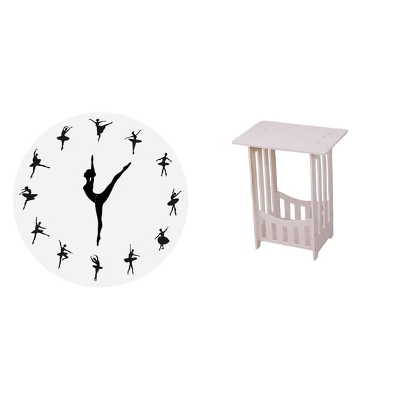 deevoka Ballerina Wall Clock Silent Modern Hanging Decor Clock Multiuse Bedside Table End Table Coffee Table Drink Table Suitable for Bedroom Living Room Stu