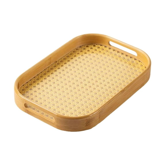 deevoka Bamboo Serving Tray with Handles Breakfast Tray for Living Room Home Parties M