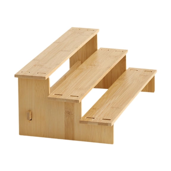 deevoka Bamboo Tiered Spice Rack Bottle Perfume Countertop 3 Tier Wooden Shelf Stand