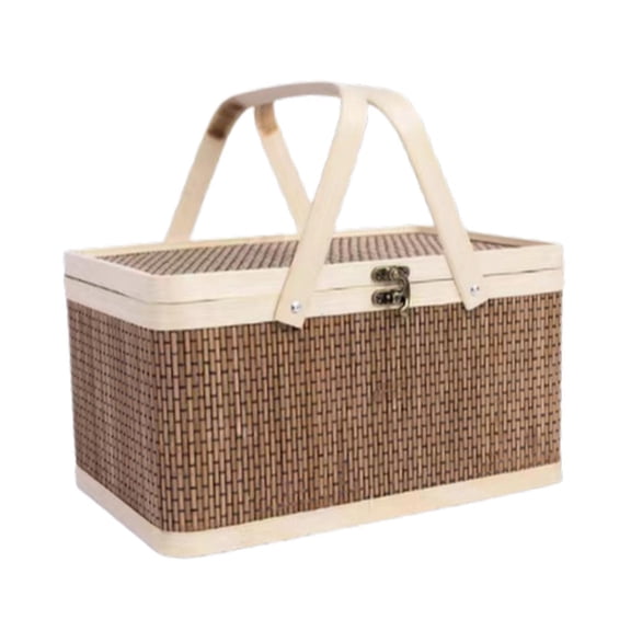 deevoka Bamboo Woven Basket with Lid Versatile Hamper Basket for Pastry Lunch Snacks Brown B