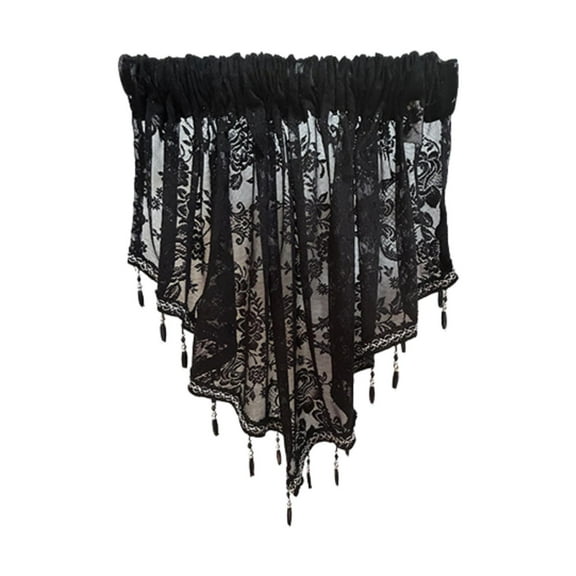 deevoka Beaded Window Valance Decor Swag Curtain Valance for Country Basement Window Black