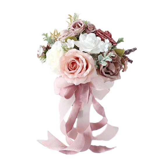 deevoka Bridal Bouquet Artificial Rose Flower Decor Lifelike Fake for Bride Thanksgiving C