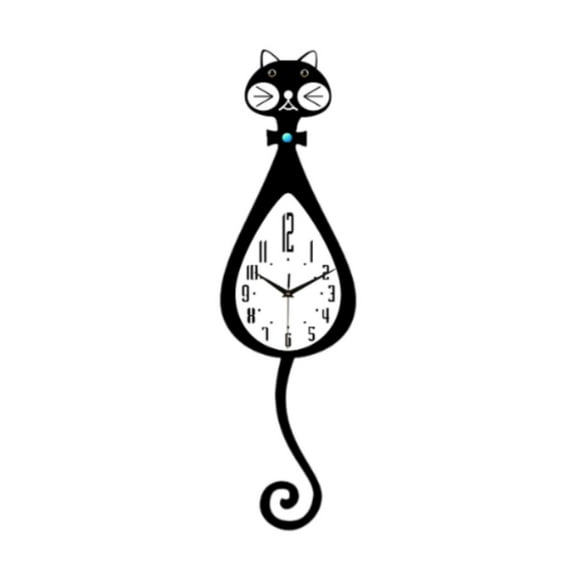 deevoka Cartoon Cat Shaped Wall Clock Art Quiet for Restaurant Dining Room Farmhouse Curled Tail