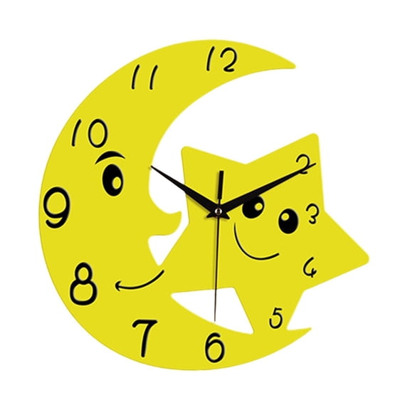 deevoka Cartoon Moon Star Wall Clock Mute Modern Home Decoration for Kitchen Hallway