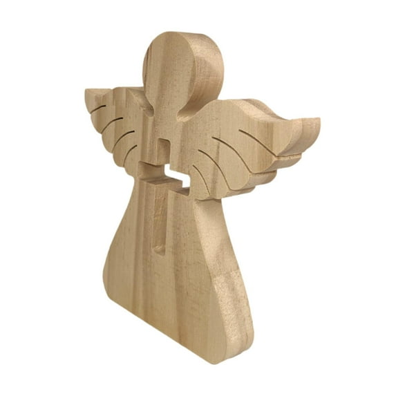 deevoka Carved Wooden Angel Figurine Christian Decorative Sculpture Wood Angel Decor Cross