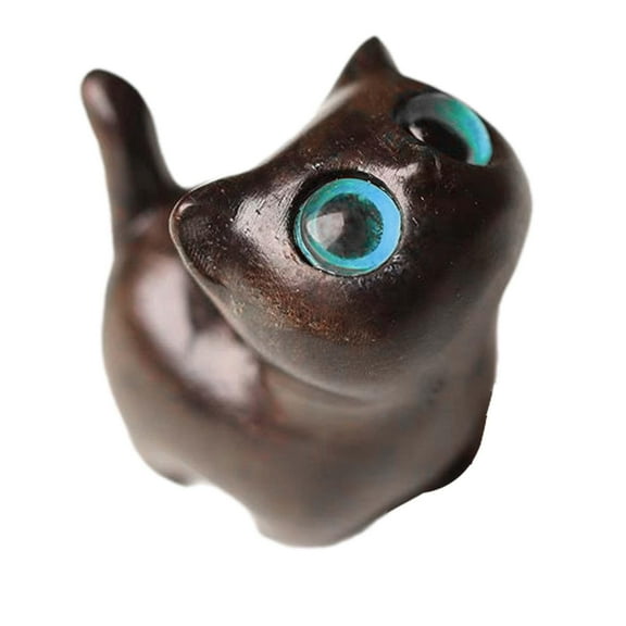 deevoka Cat Statue Wood Figurine Mini Artwork Gift Collection Kitty Sculpture Tabletop Ornament for Hallway Housewarming Desk Bedroom C