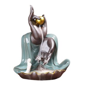deevoka Ceramic Backflow Incense Burner Waterfall for Desktop Office Meditation Light Blue