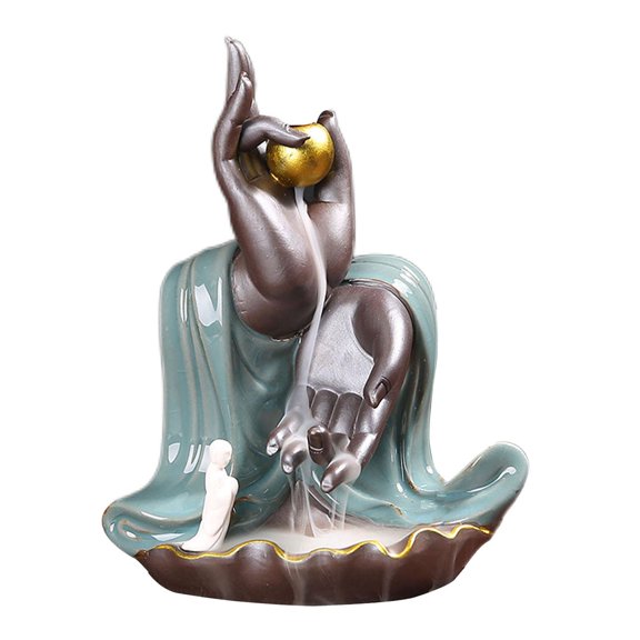 deevoka Ceramic Backflow Incense Burner Waterfall for Desktop Office Meditation Light Blue