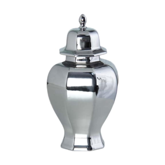 deevoka Ceramic Bud Vase Ceramic Ginger Jar with Lid for Entryway Office Living Room Silvery