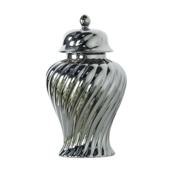 deevoka Ceramic Bud Vase Luxury Porcelain Ginger Jar with Lid for Wedding Cafe Shelf Silvery