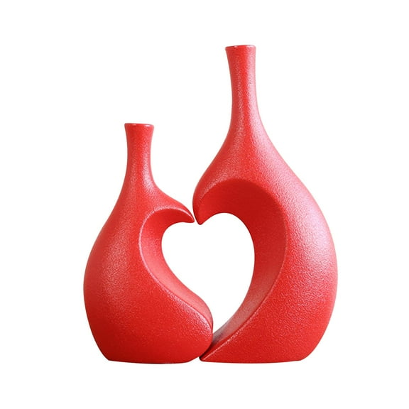 deevoka Ceramic Flower Vase Heart Shaped Vase Planter Pot Minimalist Bud Vase Decorative Red