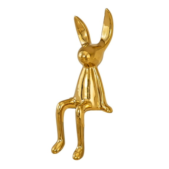 deevoka Ceramic Sitting Rabbit Sculpture Ornament Coffee Shelf Decoration with Long Legs Big