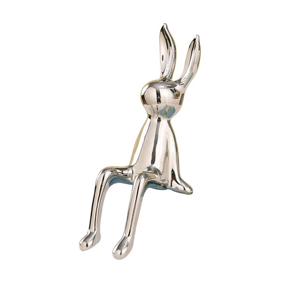 deevoka Ceramic Statue Sculpture Electroplated Ornament Bunny Figurine Desktop Miniature Argent