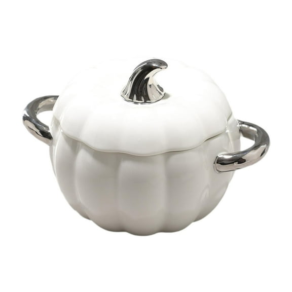 deevoka Ceramic Stew Pot Easy to Clean Soup Pot Pumpkin Casserole Pot Dessert Salad Bowl White
