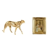 deevoka Cheetah Figurine Resin Gold Cheetah Sculpture Photo Frame Tabletop Ornament Realistic Animal Statue Suitable for Living Room Office Art Collection Gif