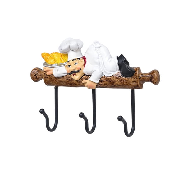 deevoka Chef Figurine Wall Hooks Chef Wall Art Ornament Wall Mounted Coat Rack Chef Wall