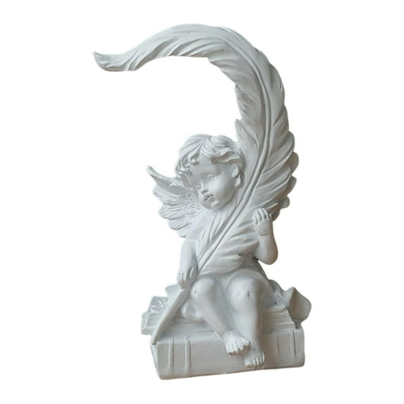 deevoka Cherub Figurines Craft Memorial Figure with Leaves Angel Statue for Bedroom Home left