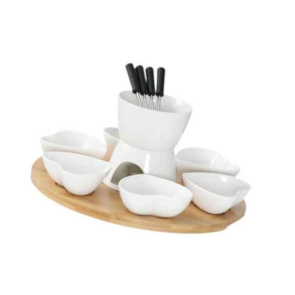 deevoka Chocolate Fondue Kits with 4 Forks and Tray Melt Hot Pot Bowl Set for Butter white