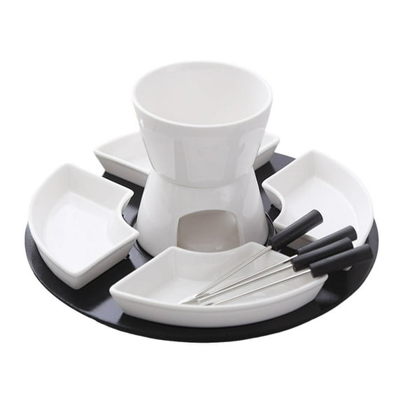deevoka Chocolate Fondue Pot,Melt Hot Pot Bowl Set and 4 Dishes,Home Tea Light Candle Fondue Set for Chocolate,Butter,Caramel (White)