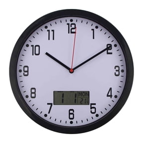 deevoka Classic LCD Wall Clock with Date and Temperature Multifunctional Non Ticking 10" Black