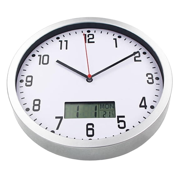 deevoka Classic LCD Wall Clock with Date and Temperature Multifunctional Non Ticking 10" Silver