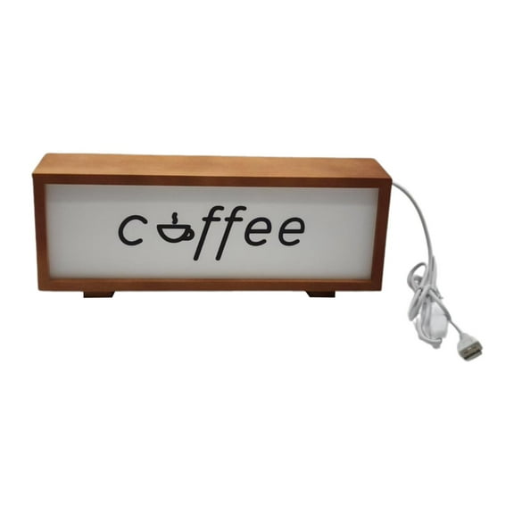 deevoka Coffee Sign Frame with Light Coffee Bar Decoration Table Lamp Wooden Night Light Wood Color