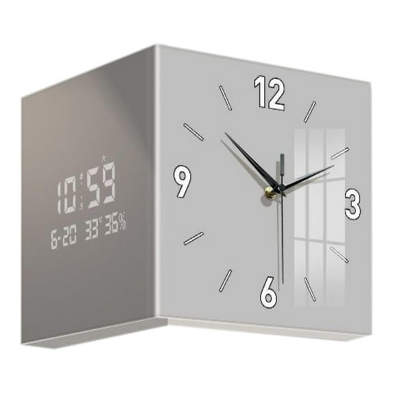 deevoka Corner Clock Angle Corner Clock Gifts Wall Clock for Farmhouse Bedroom Patio Gray