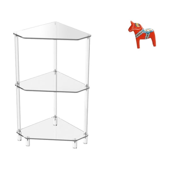 deevoka Corner Side Table Acrylic Corner Side Table Three Tier End Table Desktop Figurine Dalecarlian Horse Statue Sturdy Material Suitable for Living Room Be