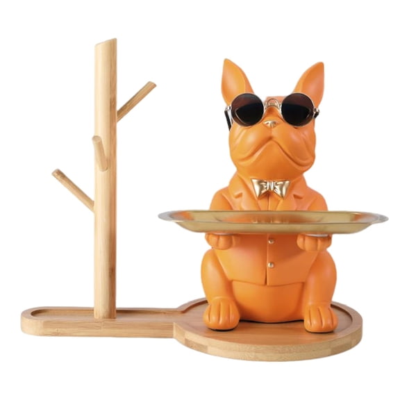 deevoka Creative Resin Statue Candy Jewelry Keys Storage Holder Desk Organizer with Wood Orange