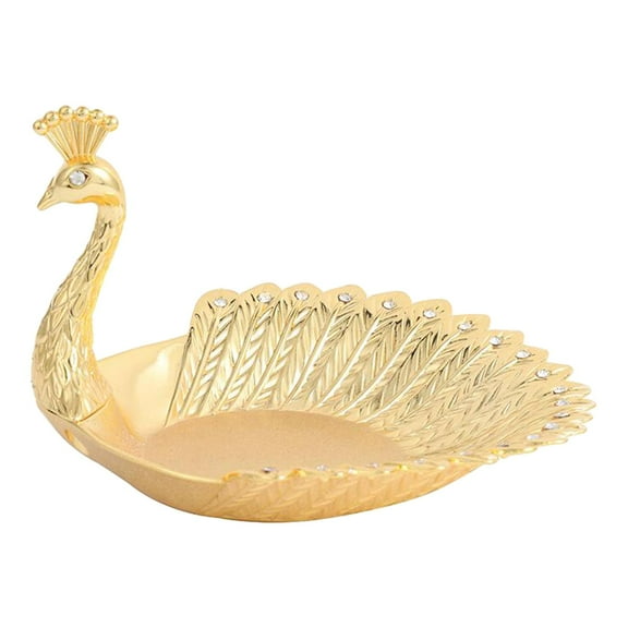 deevoka Delicate Peacock Fruit Plate Metal Golden Decorative Snack Nut Trinket Jewelry Dish