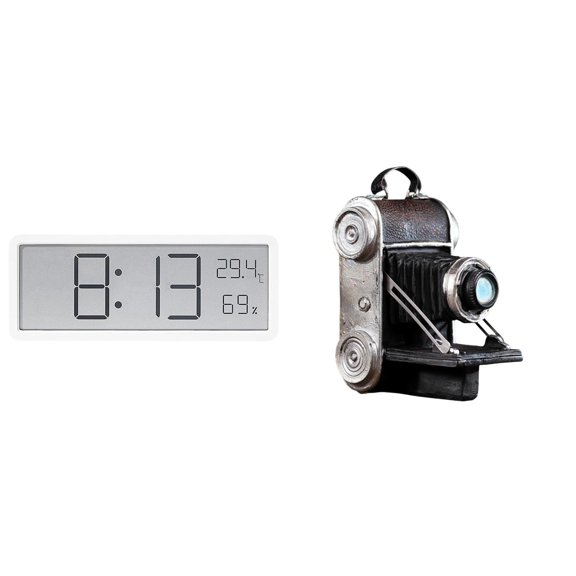 deevoka Digital Wall Clock Desktop Clock Large Display Camera Statue Figurine Resin And Pp Material Multifunction Suitable for Home Office Bedroom Living Room