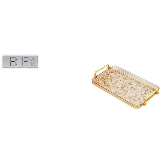 deevoka Digital Wall Clock Desktop Clock Multipurpose Large Display Temperature Humidity Display for Office Bedroom Dessert Plate Coffee Table Tray with Handl