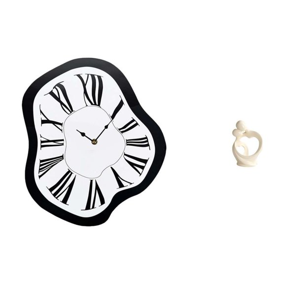 deevoka Distorted Acrylic Wall Clock And Abstract Figurine Ornament Artistic Collection Unique Creative Melting Clock Resin Statue for Desktop Shop Home Decor