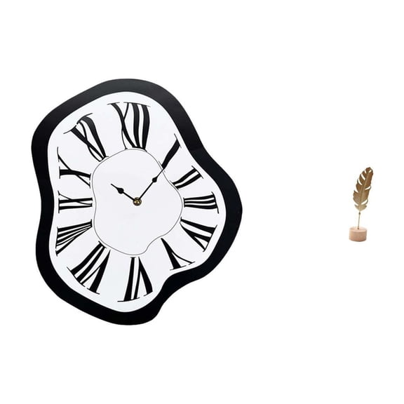 deevoka Distorted Acrylic Wall Clock And Metal Leaf Sculpture Unique Creative Melting Clock with Leaf Shaped Figurine Abstract Ornament for Desktop Table Home